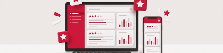 Mockup del pannello di gestione recensioni su laptop e smartphone