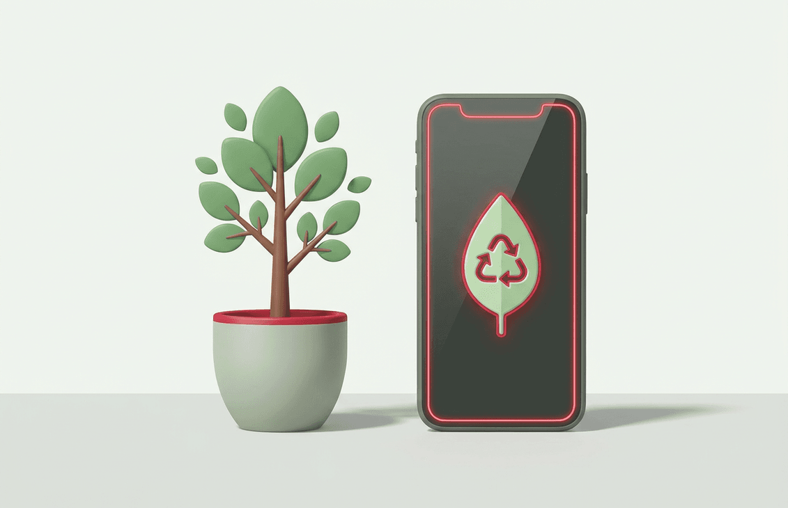 Un albero piantato e uno smartphone, simbolo dell'impegno sostenibile di Recensione.ME